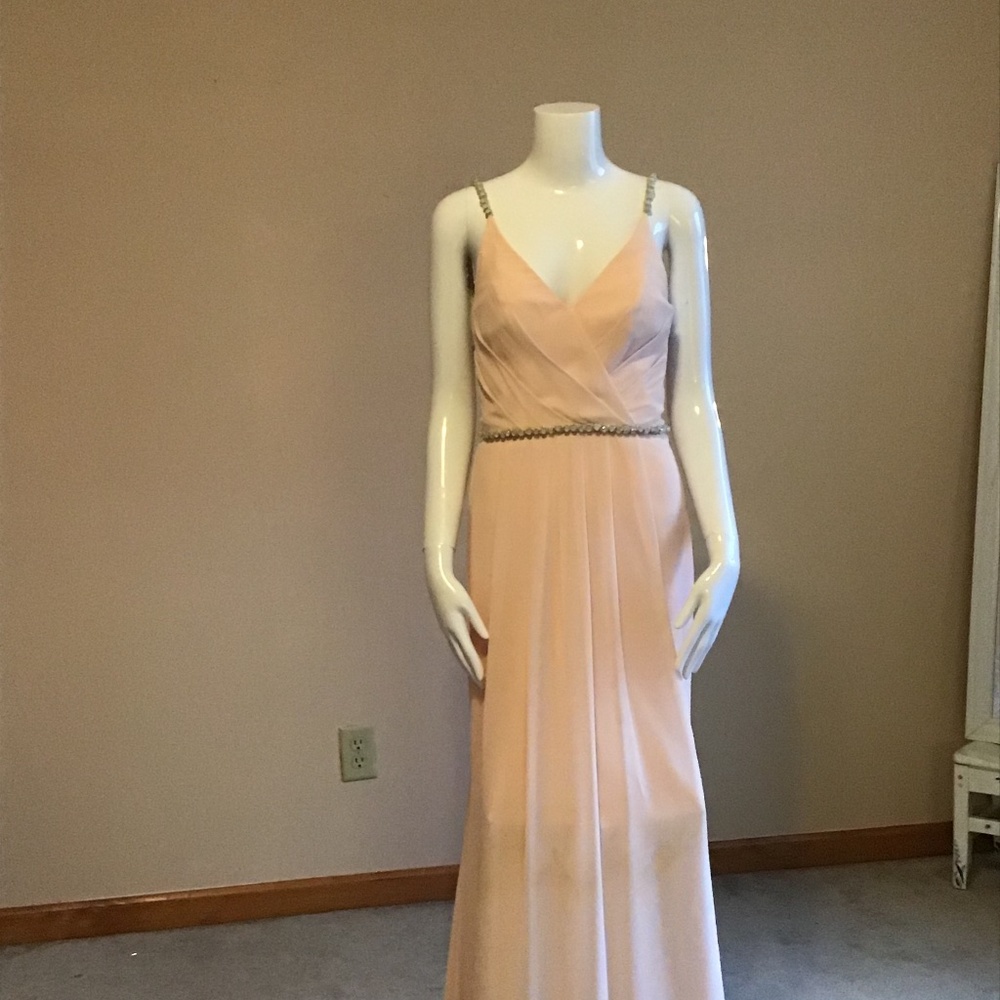 Gown, pink flowing, sheer strapy